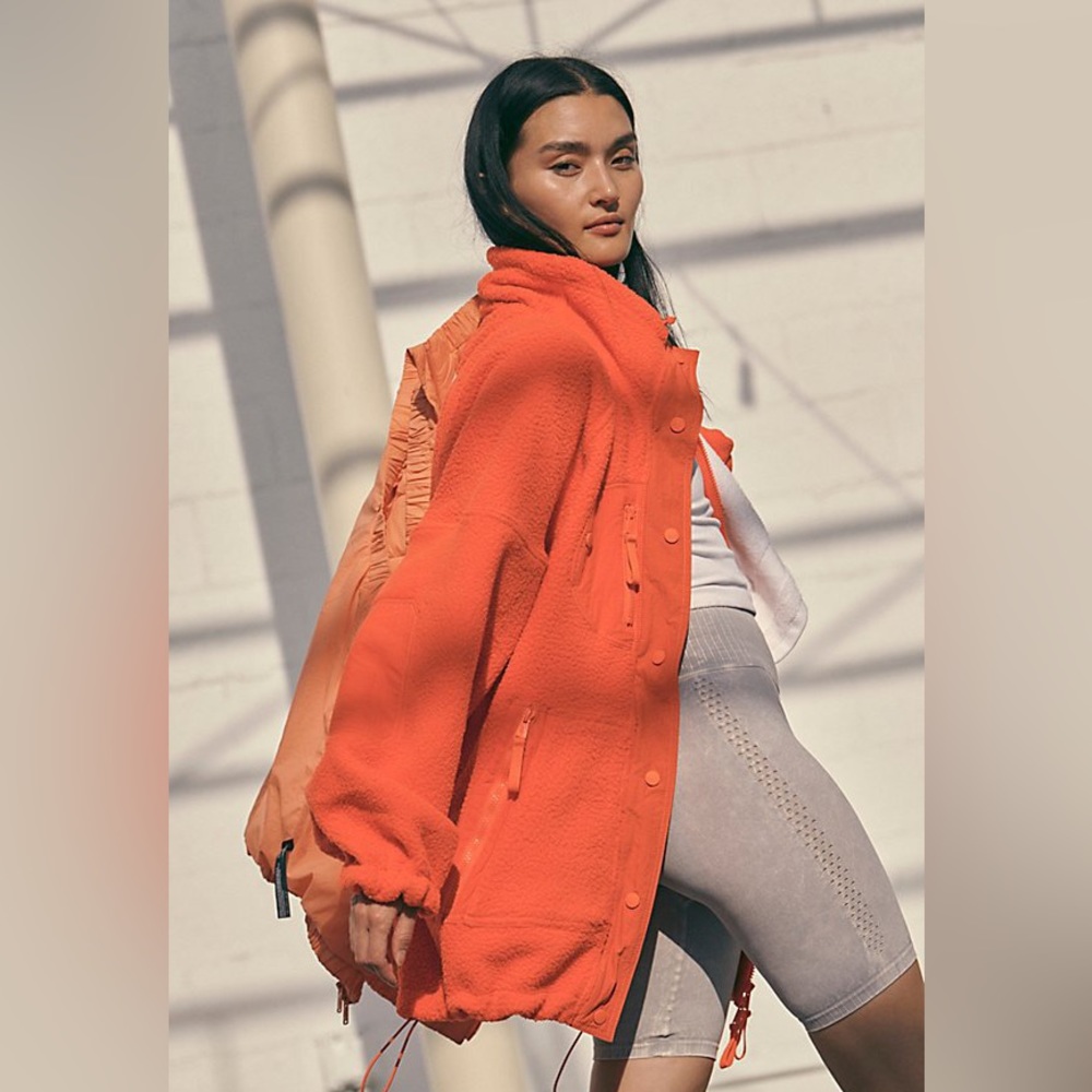 Free People Hit the Trails Fleece in bright orange